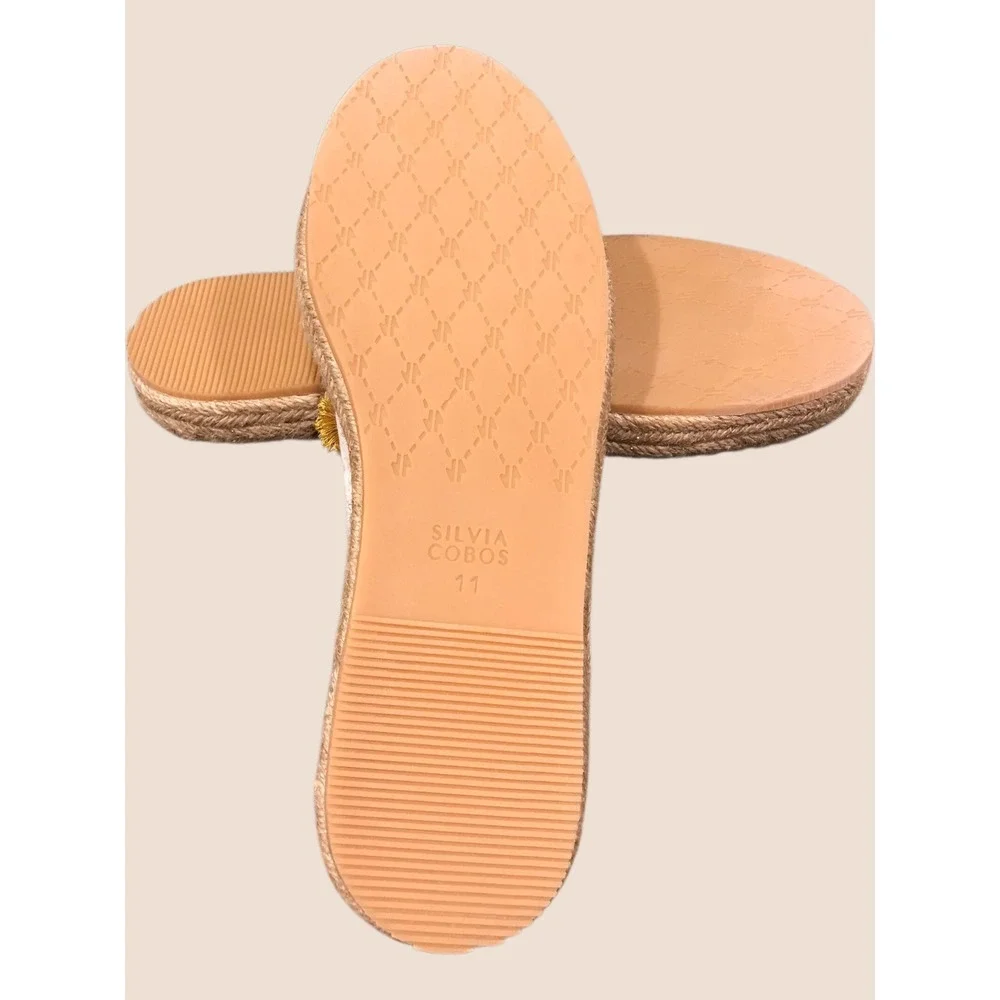 Silvia Cobos‎ White Canvas Espadrille Flats Yellow Flower Embellished Size 11